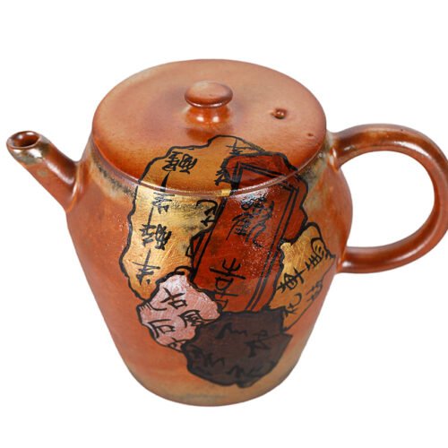 Oranža keramikas tējkanna ar kaligrāfijas dizainu # 94384, 100 ml