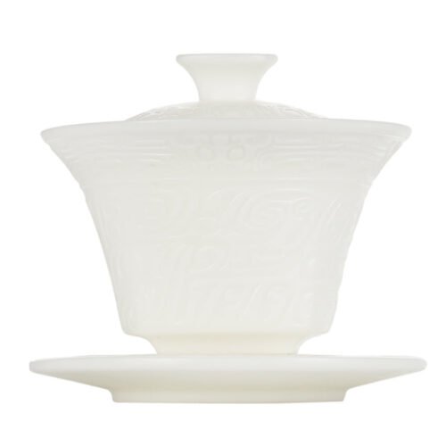 Balta porcelāna Gaiwan ar arhaisku rakstu # 94462, 140 ml