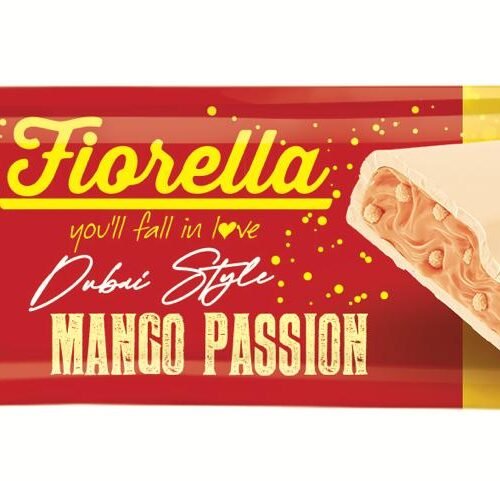 FIORELLA baltās šokolādes batoniņš ar mango garšas, rīsu kraukšķa un sprakstošām konfektēm 30g