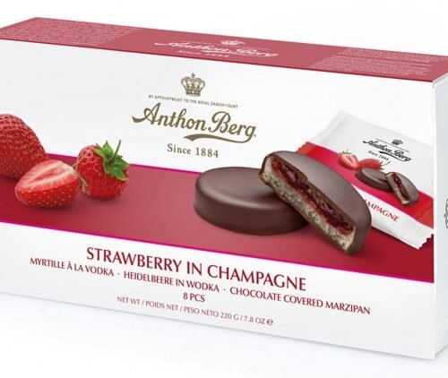 Anthon Berg Strawberry In Champagne šokolādes konfektes- zemenes šampanietī 220g