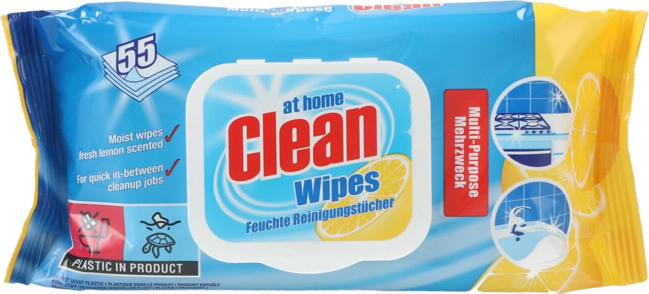 AT HOME multifunkcionālās mitrās salvetes ar citrona aromātu 55gab