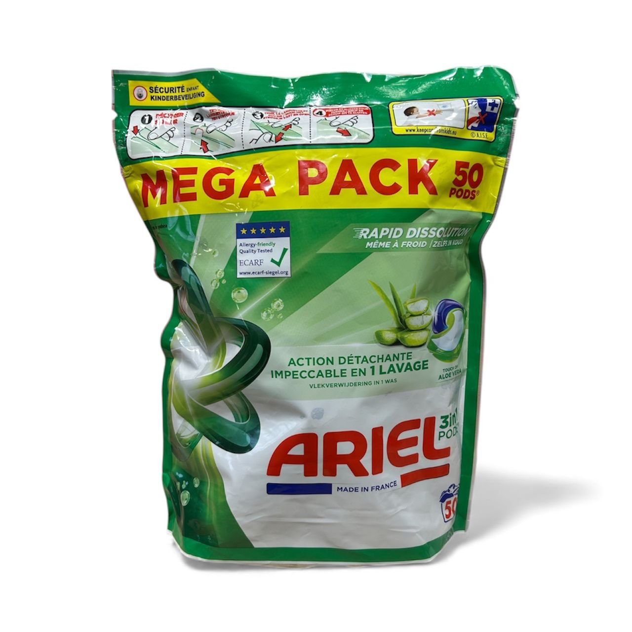 ARIEL 3in1 Aloe Vera veļas mazgāšanas kapsulas 50gab