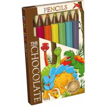 SWEET HAPPY Dinosaurs beļģu piena šokolādes zīmuļi 100g
