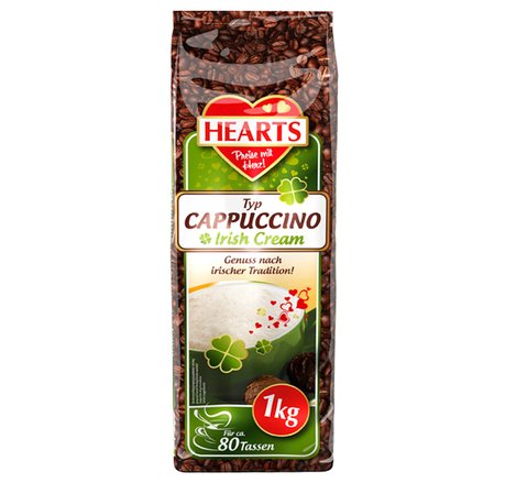 Hearts Irish Cream Cappuccino maisījums kapučino pagatavošanai, ar īru krēma garšu 1kg