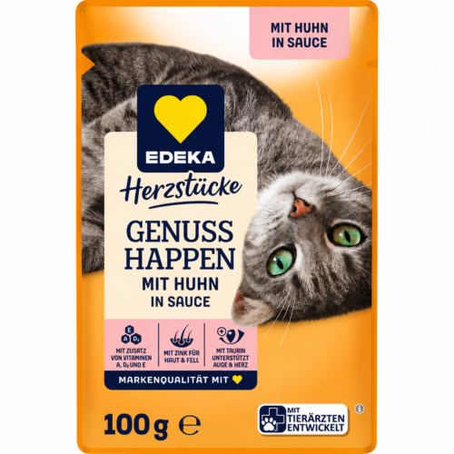 Edeka Genuss Happen kaķu barība ar cāļa gaļu 100g