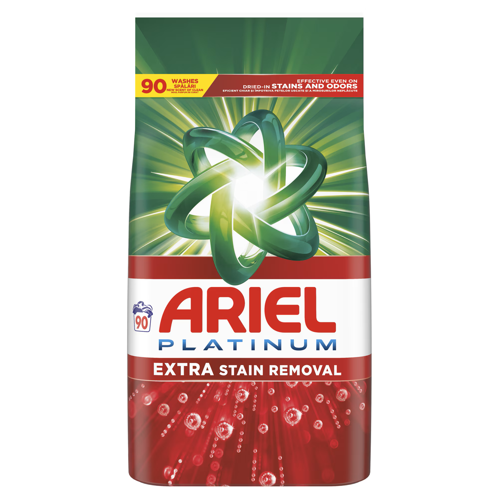 ARIEL Platinum Extra Stain Removal veļas mazgāšanas pulveris (90x) 5,85kg